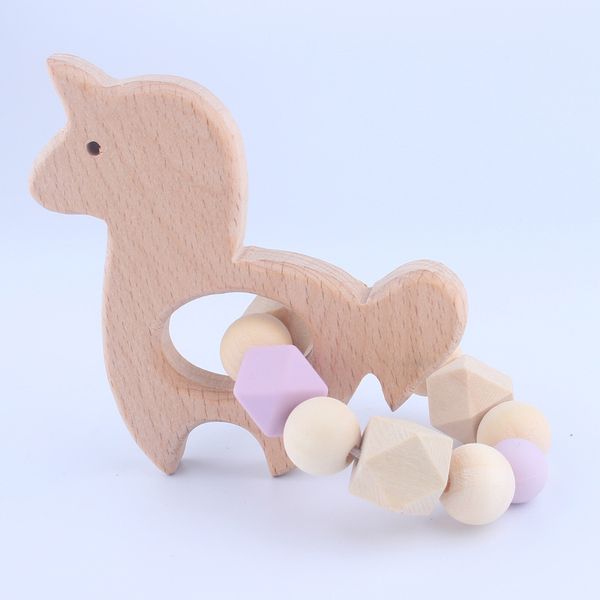 Ins Baby Baby Sayothers Teothers Unicorn e Grânulos Círculo Dentição Anel Infantil Wood