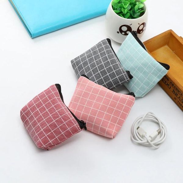 

storage bags mini coin purse korean children's money bag check pattern card holder 1 ladies wallet multi-purpose