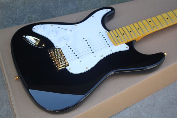 

6 strings black left handed electric guitar with gold hardware,maple fretboard