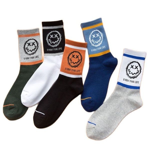 

men's socks 5 pairs/lot fashion funny cotton skateboard basketball stockings trend street sports ins style middle-tube, Black