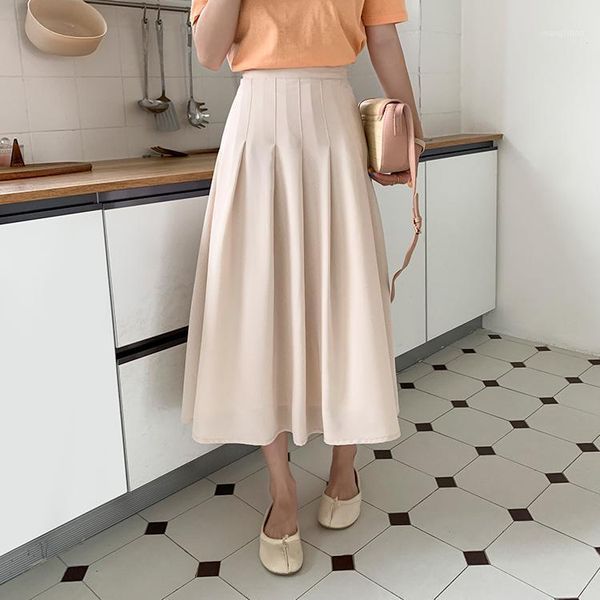 

skirts chic drape gentle all-match temperament solid pleated elastic waist skirt women high office ladies a-line, Black