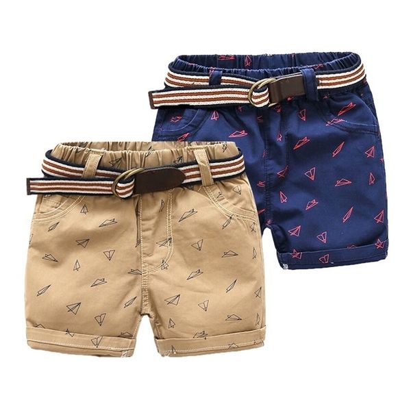 

summer fashion 2-10t years children kids fly paper air plane print pocket above knee length boys short pants with belt 210701, Black