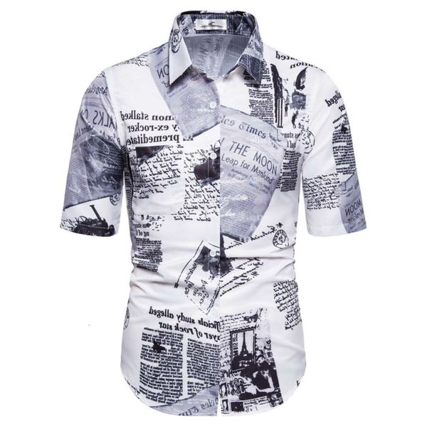 

men's shirt summer men's beach casual spaper print shirt, White;black