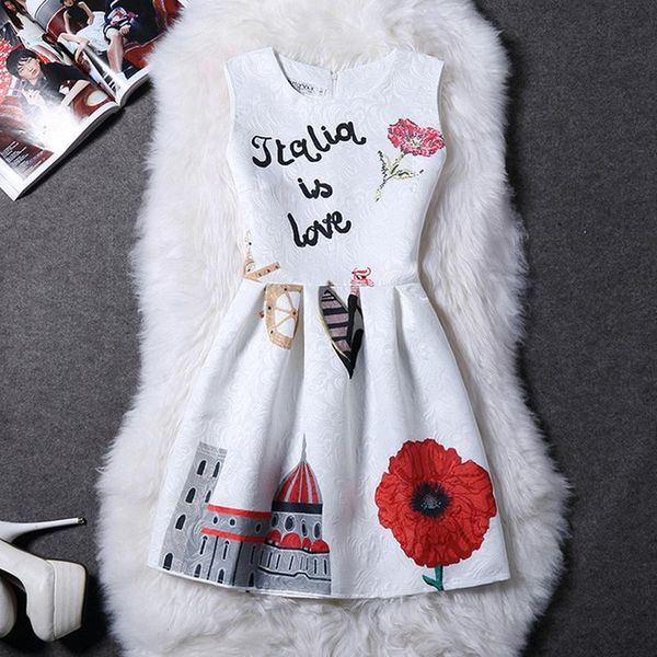 

european style fashion print vintage dress spring summer women sleeveless a-line mini woman casual dresses, Black;gray