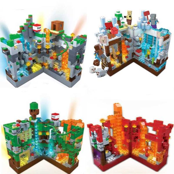 Creator Expert Hell Jungle Bausteine Mine Cave Zombie mit Licht Steve Bricks Spielzeug für Kinder Q0723