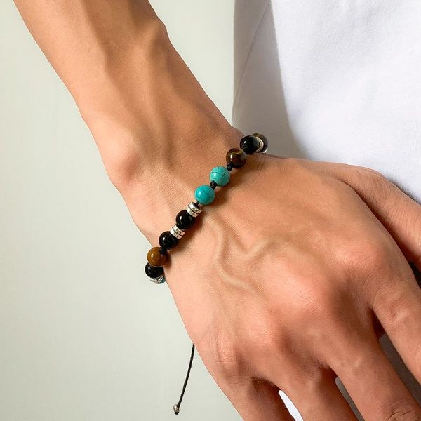 

beaded, strands ingemark steampunk men bracelet natural stone charm beaded bracelets for women handmade adjustable pulseras friends jewelry, Black
