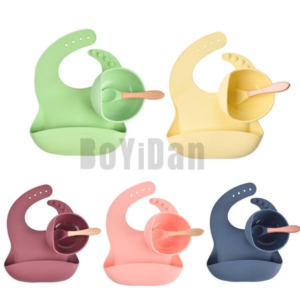 

bibs & burp cloths 3pcs/set solid color silicone baby bowl spoon heat-resistant waterproof tableware toddler feeding bpa free