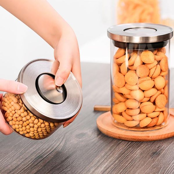 

storage bottles & jars airtight glass jar container with stainless steel lid for kitchen sealed canister snack tea coffee beans bottle