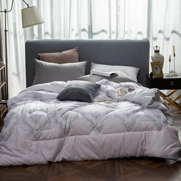 

comforters & sets all-season white gray quilted comforter - microfiber ultra soft queen alternative duvet insert set machine wash