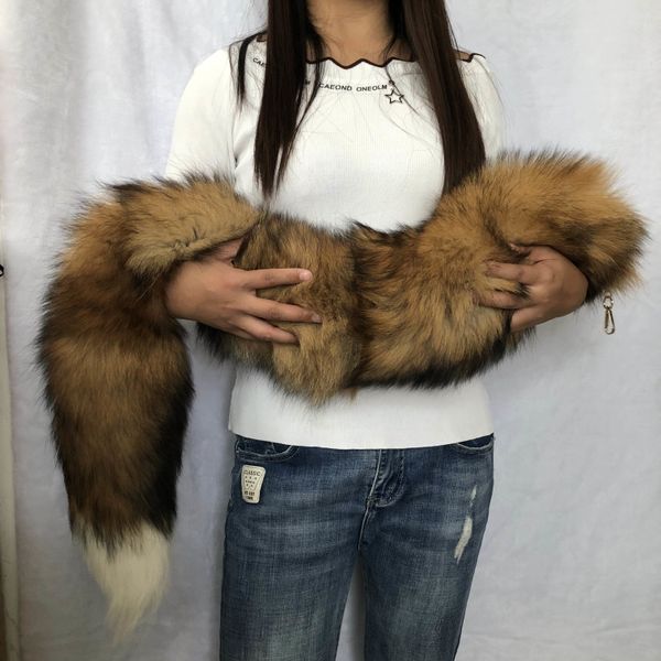 

120cm/47"- long real fox fur tail keychain cosplay toys keyrings bag charm furry pendant tassels, Silver