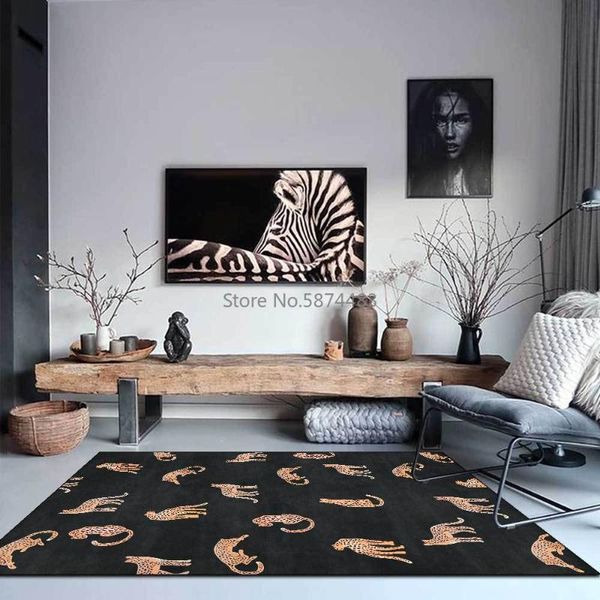 

fashion modern minimalist light luxury leopard black bottom living room bedroom bedside carpet floor mat carpets