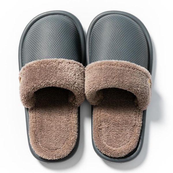

women indoor slippers warm plush home slipper anti slip shoes house floor soft men winter fur, Black