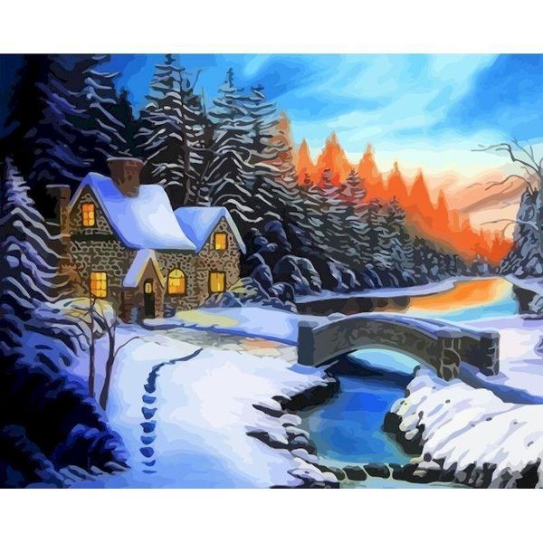 

paintings gatyztory snow house frame diy painting by numbers landscape canvas colouring handpainted kits gift wall decor