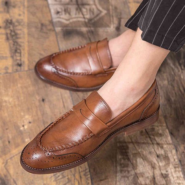 

dress shoes designer fashion mens loafers slip on leather handmade black brown casual business men party wedding shoes footwear ac2f