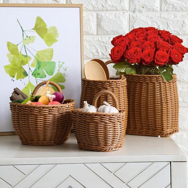 

storage baskets imitation rattan flowers woven hanging basket sundries organizers for fruit deskdecor