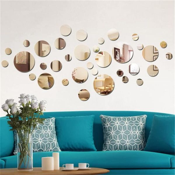 

wall stickers 28pcs 3d mirror sticker round diy tv background room decor bedroom bathroom home decoration #m