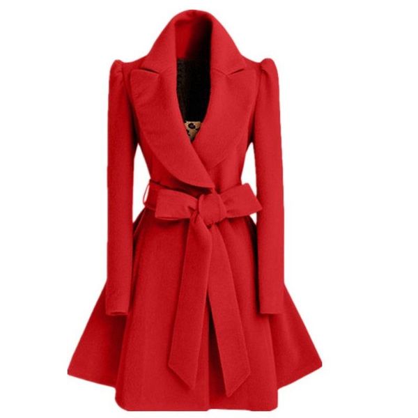 

women's wool & blends korean women woolen windbreaker overcoat jacket coats red  autumn winter long fashion coat, Black
