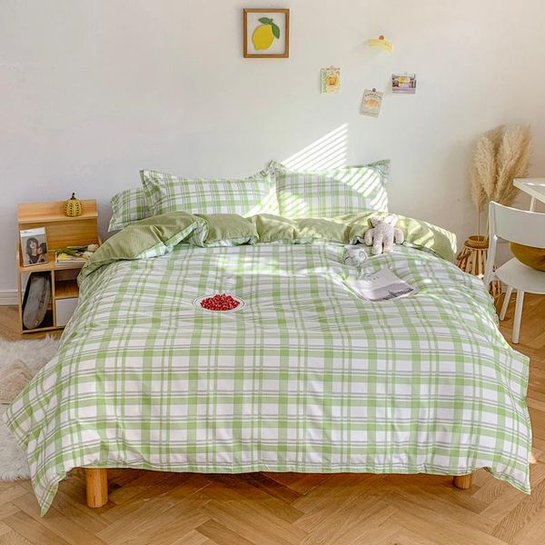 

bedding sets home textile yellow plaid duvet cover pillow case bed sheet ab side quilt boy kid teen girl linens set king