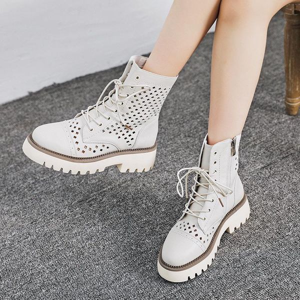 

boots spring and summer 2021 versatile breathable hollow thick soled short soft leather cool, Black