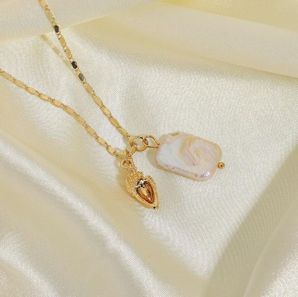 

pendant necklaces baroque dainty freshwater pearl gold shell conch charm necklace for women summer beach jewelry party gifts, Silver