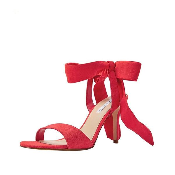 

dress shoes 2021 open toe women's small one line suede bow tie high heel sandals, Black