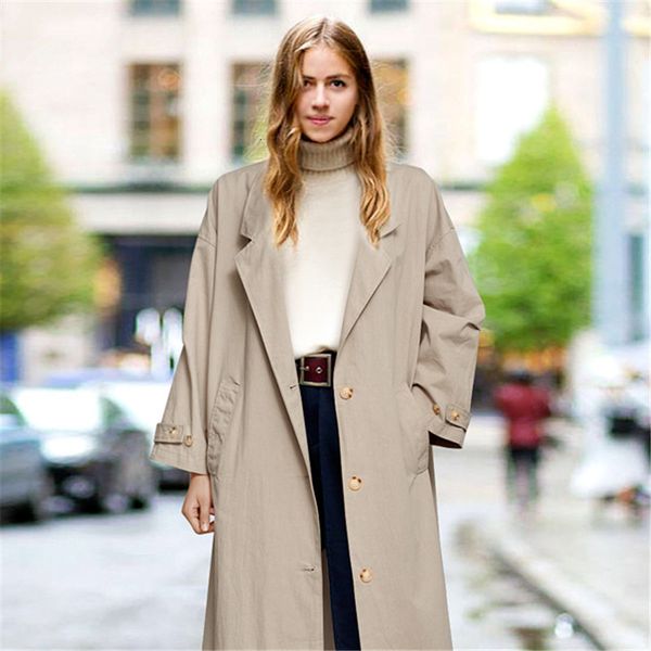 

women's trench coats women jacket long windbreaker european american style female thin harajuku comfortable cool loose fashion streetwe, Tan;black