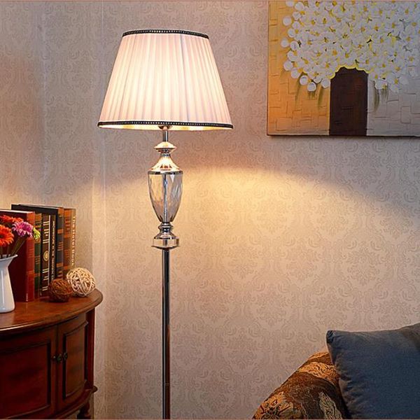 

european style led stainless steel floor lamps luxury standing lights living room bedroom crystal with fabric shade