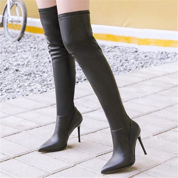 

boots 2021 spring woman thigh high over the knee elastic stretch women botas mujer heels sock, Black
