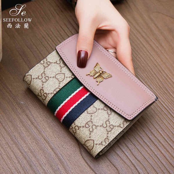 

new wallet women's purse short leather multi card simple versatile hand fashion purse black friday, Red;black