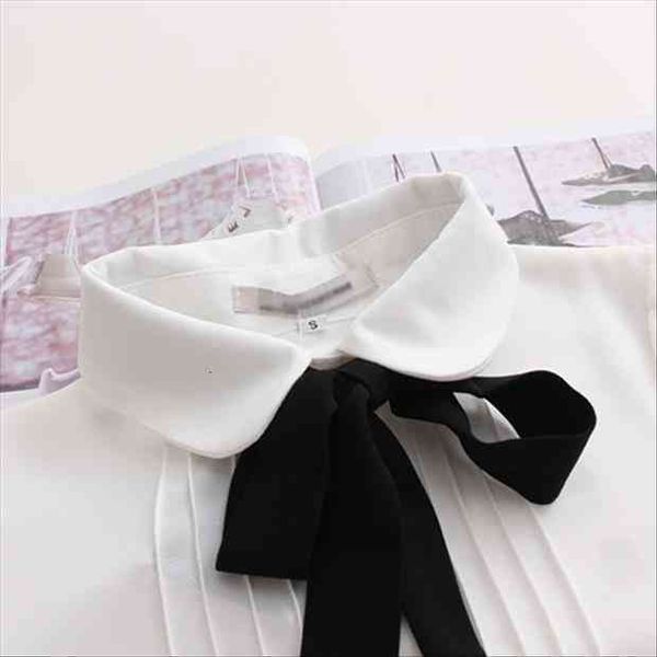 

bow ribbon large size shirt doll collar blouse women blusas ropa de mujer, White
