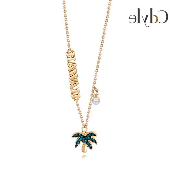 

accessories summer coconut tree necklace women hawaii letter clavicle chain, Black