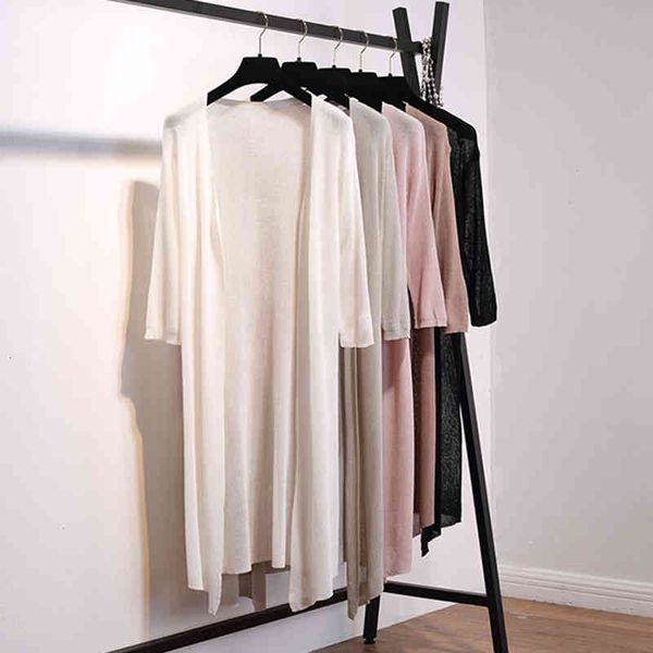 

women's knits & tees gkfnmt women summer cardigan three half sleeve casual thin coat loose long knit sun protection ice silk 4omb, White