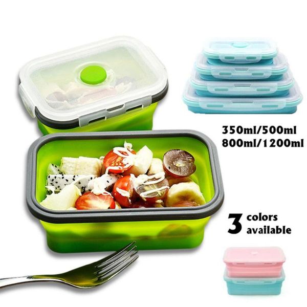 

dinnerware sets 4pcs silicone collapsible lunch box storage container portable picnic health reuse green camping rectangle outdoor