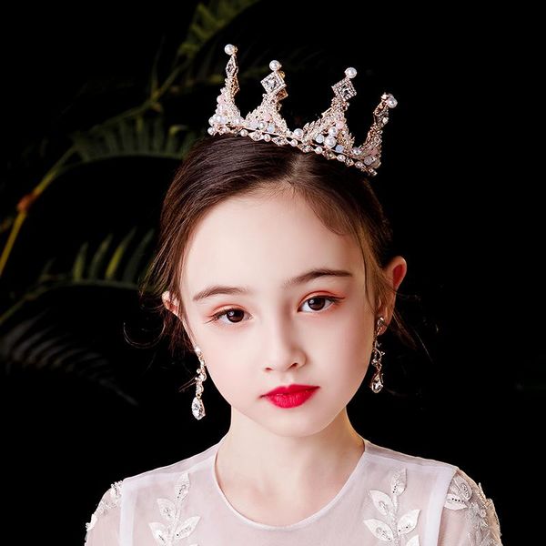 

hair clips & barrettes luxury gold pearl kids crown crystal rhinestone round tiara crowns for child girls women princess diadems wedding jew, Golden;silver