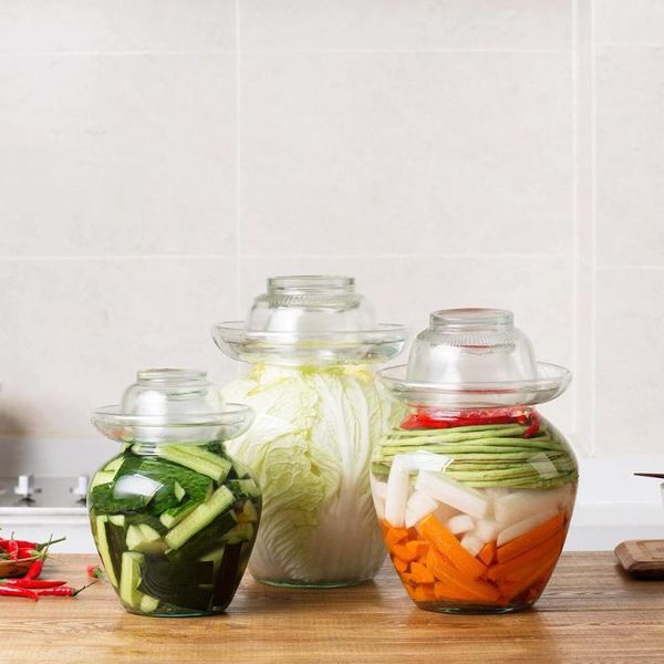 

japan korea transparent glass kimchi jar kitchen thickened pickled household pickles cylinder sealed storage bottles & jars