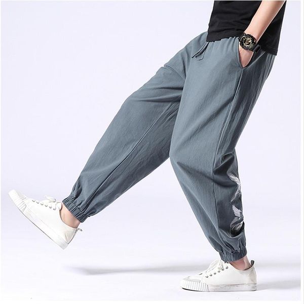 

sinicism brand clothing men's in spring cotton linen casual pants/male elastic waistline haroun pants s-5xl, Black