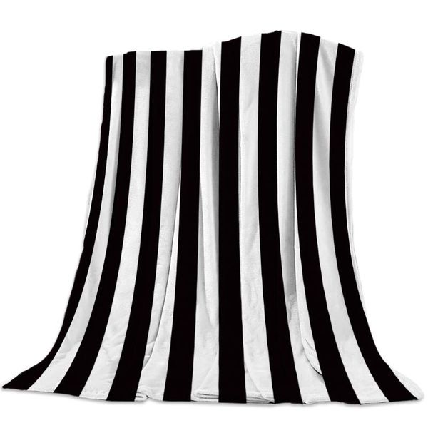 

blankets simple black and white stripes bedspread coverlet blanket flannel fleece hypoallergenic micromicrofiber decorative