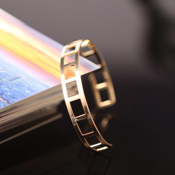 

bangle selling geometric opening square smooth face hollow bracelet women simple fashion, Black