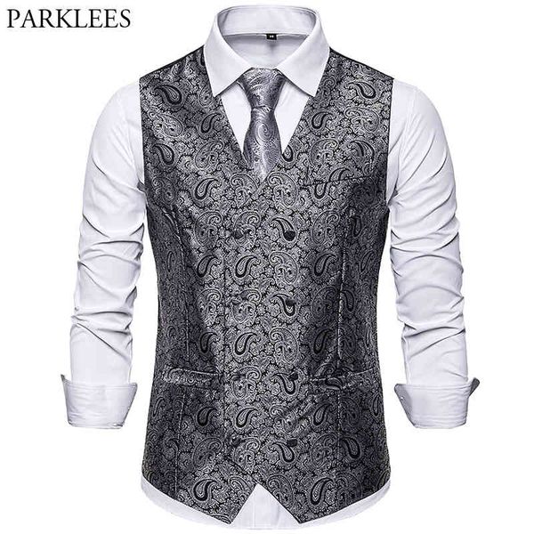 

gentleman formal slim fit double-breasted dress suit vests mens fashion cashew flower print waistcoat colete masculino 210524, Black;white