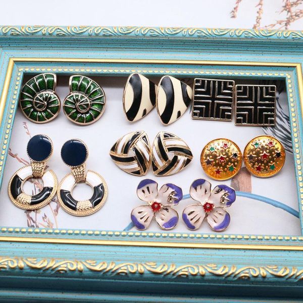 

multi styles earrings, mixed color glazing flower geometric enamel bricons female stud, Golden;silver