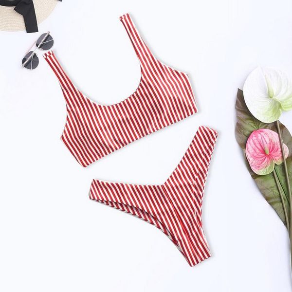 

women tie front bikini stripe and bottoms set summer beach swimsuits solid two pieces swimwear push up sets two-piece suits