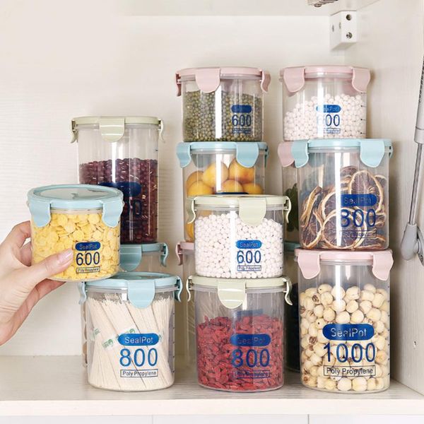 

storage bottles & jars 600-1000ml kitchen cereal dry food container leakproof plastic bottle with locking lids fresh pot a35