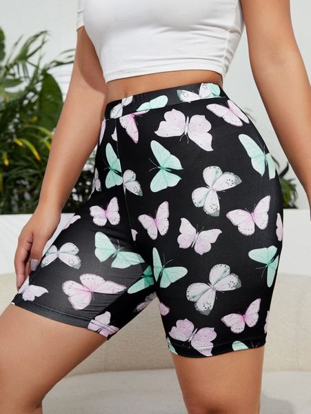 

sxy butterfly print high waist biker shorts g2wk#, Black