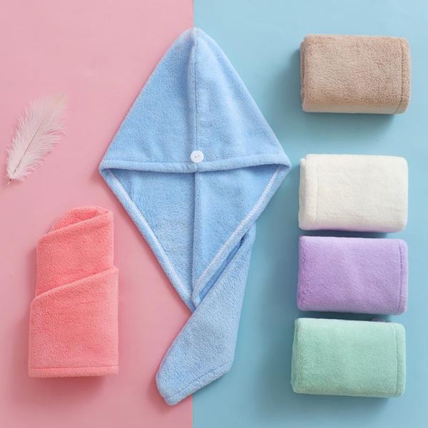 

towel women dry hair shower cap thick water-absorbent quick-drying soft coral fleece buckle head scarf home bath tool