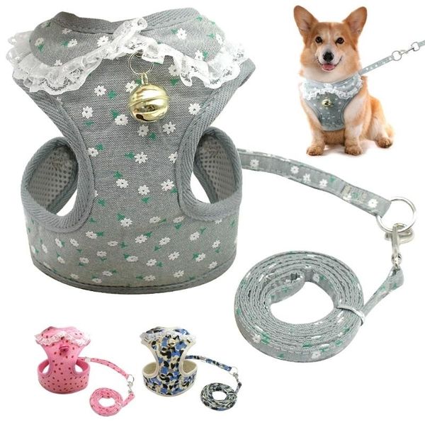 

dog apparel adjustable mesh harness&leash set with bell pet vest for small dogs