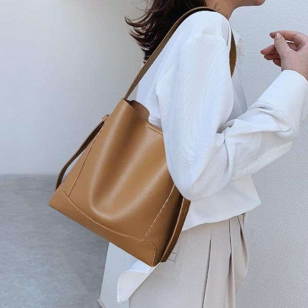 

evening bags large capacity casual tote genuine leather bucket bag for women fashion shoulder