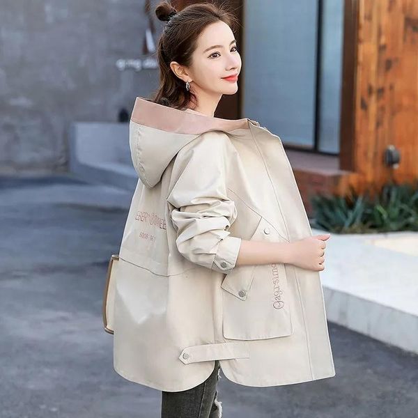 

women's trench coats 2021women jacket autumn fashion female windbreaker long sleeve hooded basic coat loose pocket jackets casual outwe, Tan;black
