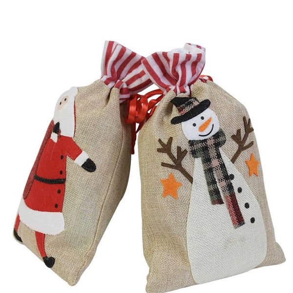 

gift wrap 1pcs 30x18cm santa snowman elk printing burlap bag christmas drawstring pocket vintage bags