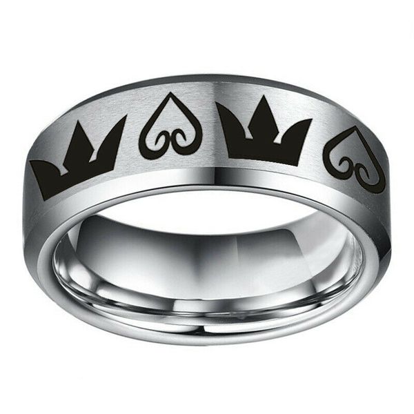

8mm kingdom hearts band stainless steel rings crown gifts size 6-13, Silver