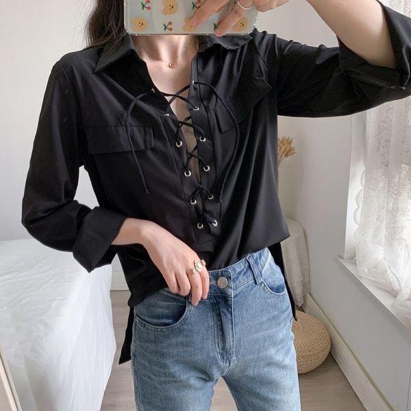 

women's blouses & shirts v-neck black plus large size clothes 2021 oversize spring autumn feminina blouse fashion a6619, White